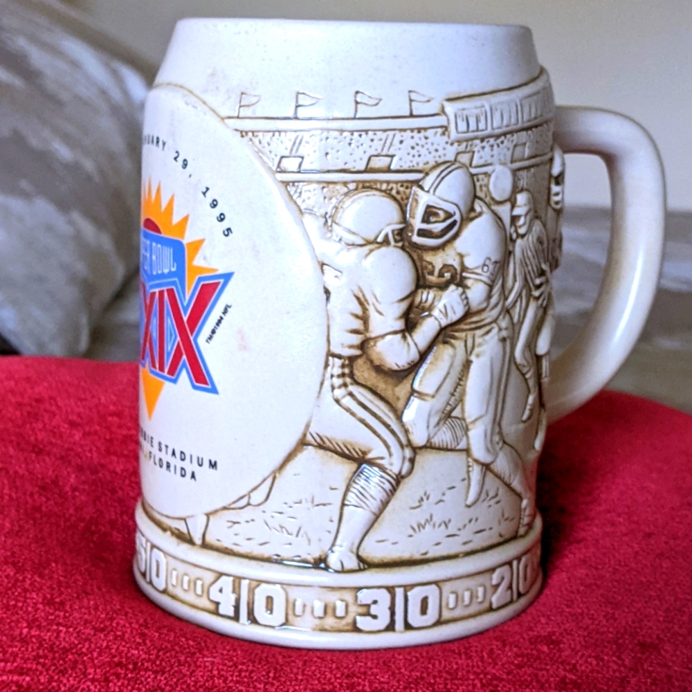 😍RARE! NFL SUPER BOWL XXIX (29) 1995 MIAMI, FL CERAMIC BEER MUG
